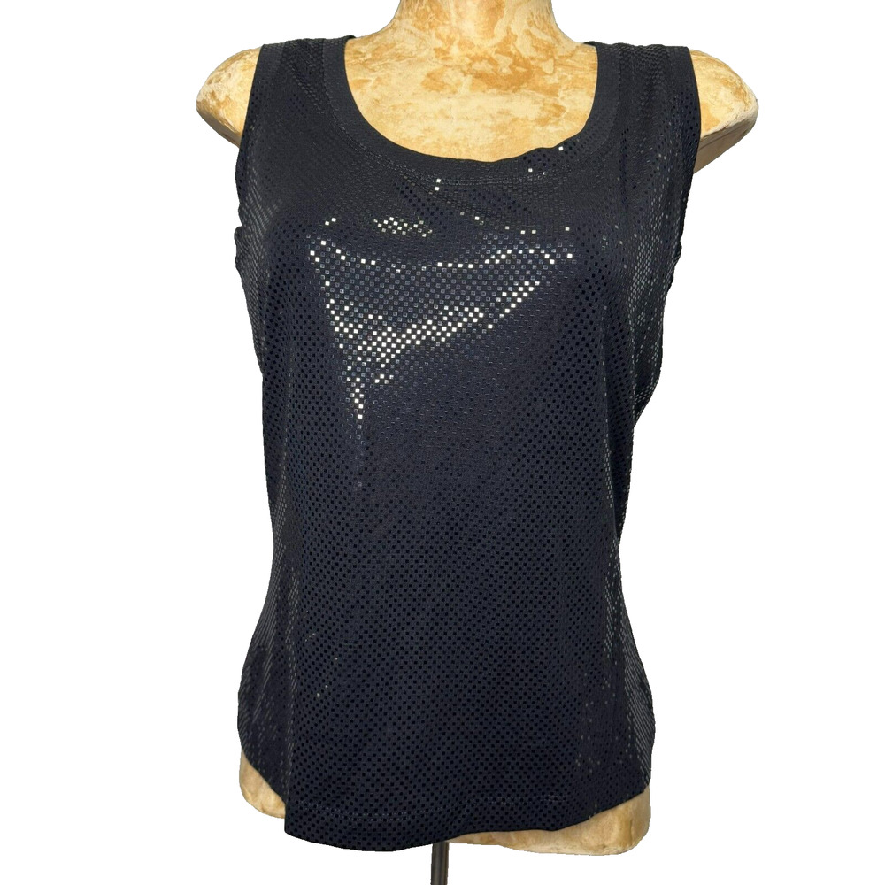 ST. JOHN CAVIAR Tank Top Womens S Black Sequin Scoop Neck Knit Sleeveless